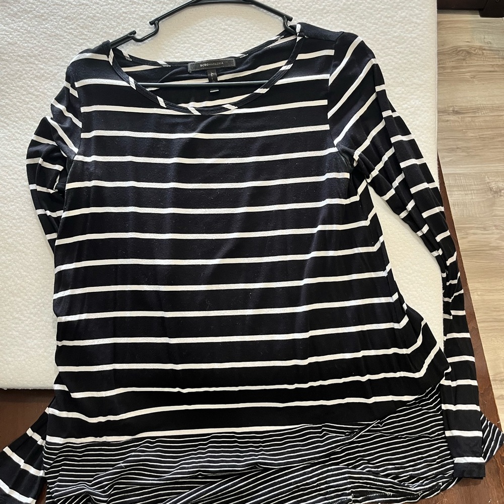 Black and White Asymmetrical Long Sleeve Blouse